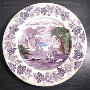 VTG MALING England Purple Alpine Cattle Scene Grapevine Border Plate 11.25"